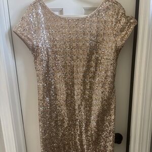 White House black market champagne gold sequin short sleeve dress sz Large